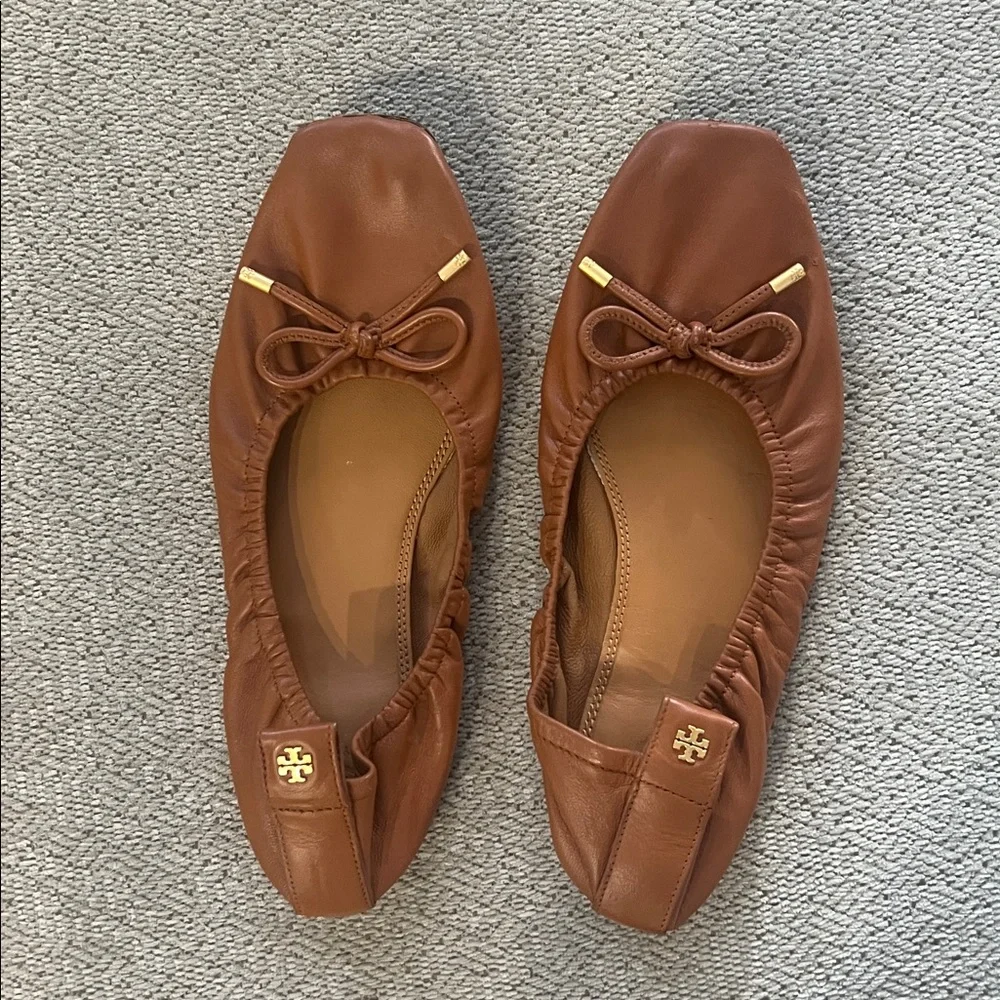 TORY BURCH Brown Leather Ballet Flats 8
